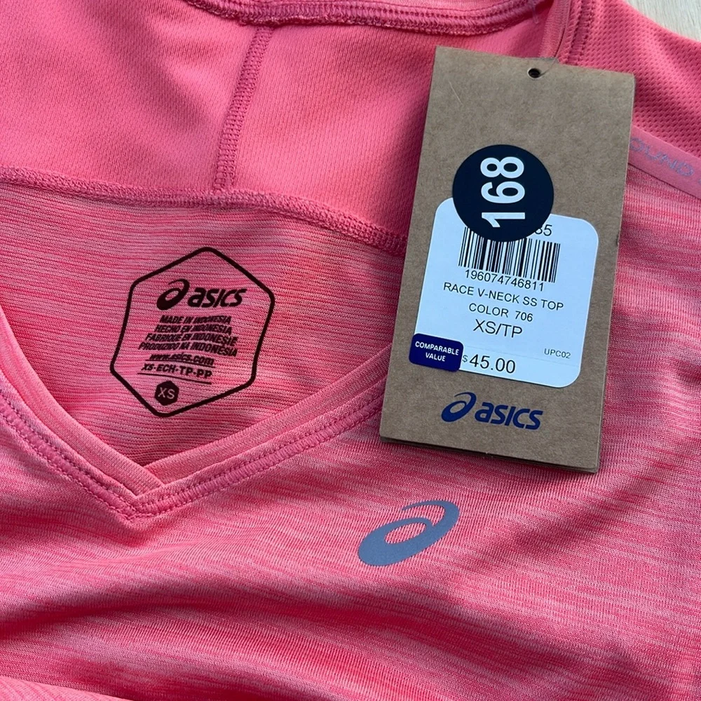 Asics Race V-Neck SS Top Pink Heathered Running Shirt XS 196074746811 - Picture 6 of 10